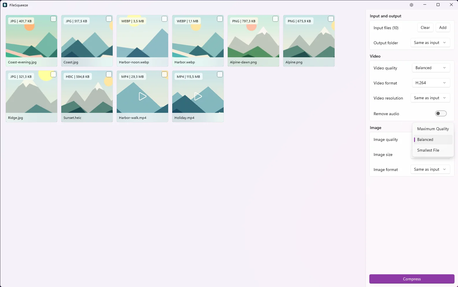 Choose Smallest File quality in FileSqueeze