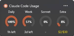 Claude Code usage widget showing daily and weekly limits