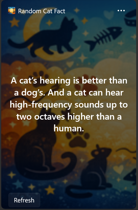Random Cat Fact widget - large size with full layout and refresh button