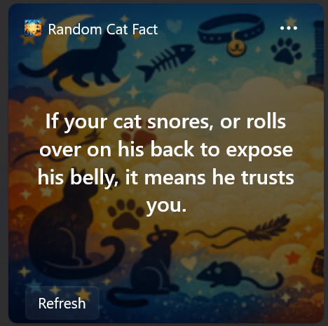 Random Cat Fact widget - medium size with fact and refresh button